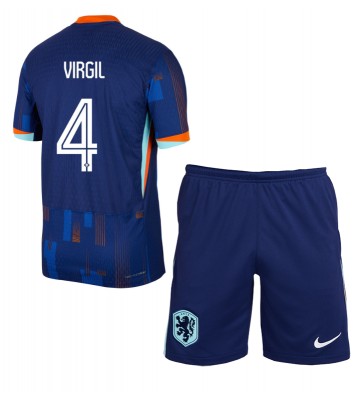 Nederländerna Virgil van Dijk #4 Borta Kläder Barn EM 2024 Kortärmad (+ Korta byxor)